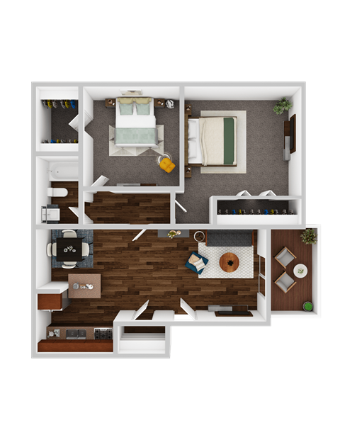 Floor plan for 2 beds, 1 bath, 812 sqft